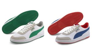 Puma Court Legend Lo Unisex Erwachsene Sneakers Sportschuhe Low Top Retro, Größe:UK 7.5 - EUR 41 - 26.5 cm, Farbe:Weiß (Puma White-Amazon Green)