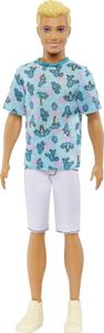 MATTEL HJT10 - Barbie Ken Fashionistas - T-Shirt mit Kaktus- & Palmenaufdruck, weiße Shorts + hohe Turnschuhe
