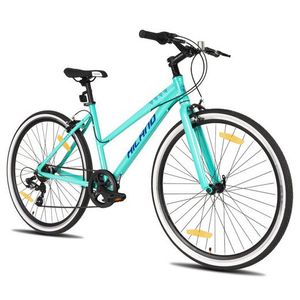 Hiland 700c Cityrad Damenrad Shimano 7 Gang Hybrid Fahrrad Pendlerfahrrad für Frauen 28 Zoll Trekkingrad, Minzgrün