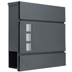 MONZANA® Design Briefkasten Stahl anthrazit mit Zeitungsfach Sichtfenster 2 Schlüssel Wandbriefkasten