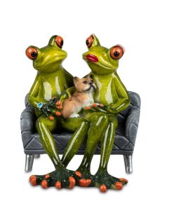 Dekofigur Froschpaar auf Sofa mit Hund H. 15cm grün Formano Froschhausen