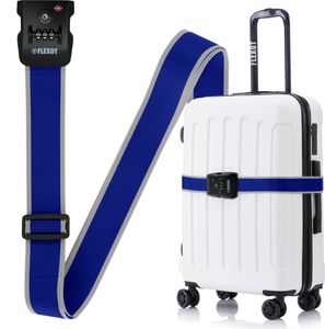 Flexot® Koffergurt mit Zahlenschloss & TSA (Grau-Blau) - Kofferband | Bänder für Reisekoffer | Befestigungsgurt für Reisekoffer | Gurt für Handgepäck und Trolleys | Koffer Sicherheit | Kofferbänder und Koffergurte