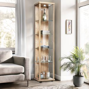K-Möbel Glasvitrine stehend in Buche (176x37x33 cm) mit 4 höhenverstellbaren Glasböden & LED -- Standvitrine - Vitrinenschrank - Sammlervitrine K-Möbel Glasvitrine stehend in Buche (176x37x33 cm) mit 4 höhenverstellbaren Glasböden & LED -- Standvitrine - Vitrinenschrank - Sammlervitrine