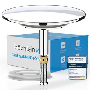 Bächlein Universal Badewannenstöpsel - Abfluss-Stopfen aus massivem Messing inkl. Ersatzdichtung - Chrom