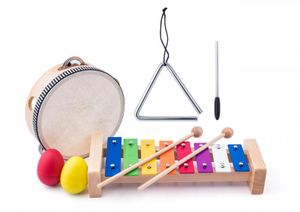 Woody Music Set (Xylophon, Tamburin / Trommel, Triangel, 2 Maracas-Eier)