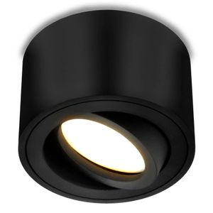 Reflektor natynkowy LUMILED, lampa sufitowa natynkowa, lampa sufitowa natynkowa, spot sufitowy, okrągły, obrotowy 15°, w kolorze czarnym, spot downlight wykonany z aluminium, moduł LED MR16, 230V, L: 8cm, H: 5cm