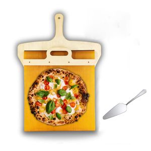 Pizzaschieber mit verschiebbarem Gürtelgriff für die perfekte Übertragung von Pizza Pala Pizza Scorrevole, nicht leicht zu kleben, leicht zu reinigen, hochtemperaturbeständig, einfach zu verwenden, geeignet für Innen- und Außenöfen