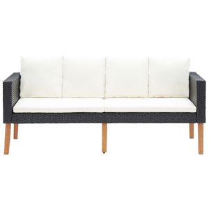 vidaXL 2-Sitzer-Gartensofa mit Auflagen Poly Rattan Schwarz