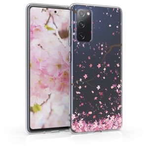 kwmobile Case kompatibel mit Samsung Galaxy S20 FE - Hülle Silikon transparent Kirschblütenblätter Rosa Dunkelbraun Transparent