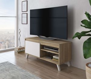 FURNIX TV-Schrank DARSI Lowboard TV Kommode Fernsehschrank klassisch 100 cm Weiß Sonoma