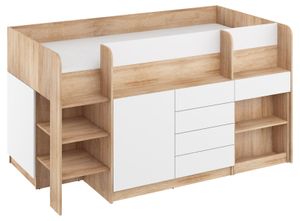 Bett mit Schreibtisch Smile L (Links) 90x200 cm Kindermöbel Schlafzimmer-Sets Hochbett Etagenbett Sonoma-Eiche / Weiß
