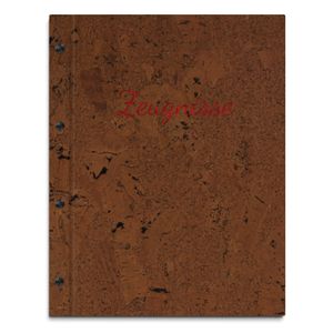 Zeugnismappe im dunklen Korkeinband mit hochwertiger Beschriftung in rot  – handgefertigte Mappe für Zeugnisse inkl. 12 Sichthüllen
