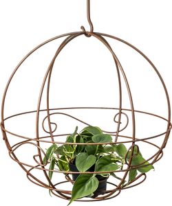 Metall Blumenampel Rost Optik mit Zink Pflanztopf - 36 cm - Pflanzkugel mit langem Haken zum Hängen - Gartendeko Hängeampel Pflanzschale Blumentopf