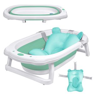 TRMLBE Babybadewanne 82x50cm Faltbar Baby Bath Wanne Grün PP+PTE Babywanne mit Rutschfeste Fußpolster Badewanne Für Babys Kinder (mit Sitzkissen)