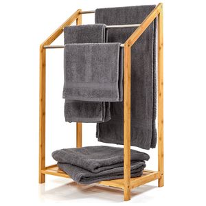 bambuswald Handtuchhalter mit 3 Streben aus Metall | freistehende Handtuchablage ca. 85x51x31cm Bambus | Handtuchständer Badaccessoire Handtuchstangen Handtuchtrockner Handtücher Badezimmer