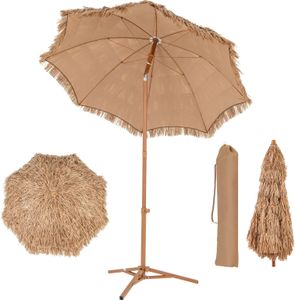 KOMFOTTEU 218 cm parasol Hawaii, parasol plażowy z torbą i składaną podstawą, parasol egzotyczny wykonany z imitacji słomy, składany parasol słomiany do ogrodu, na balkon, na plażę