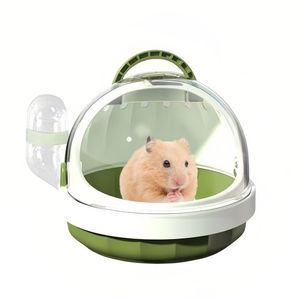 Kleintierkäfig Mit Wasserflasche, 18cm Tragbarer Hamster-Kleintier-Reisekäfig Mit Griff, Atmungsaktiver Meerschweinchenkäfig (Grün)