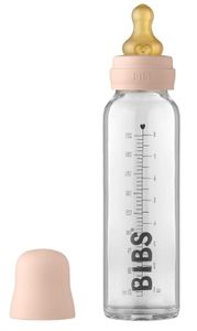 Sklenená antikoliková fľaša BIBS - 225 ml s gumovým cumlíkom. S, púdrovo ružová