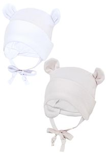 TupTam Baby Erstlingsmütze mit Ohrenklappen 2er Pack, Farbe: Weiß / Beige / mit Ohren, Größe: 50-56