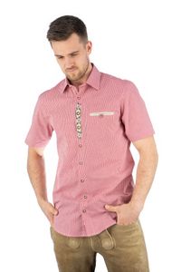 OS Trachten Herren Hemd Kurzarm Trachtenhemd mit Liegekragen Weonys, Größe:43/44, Farbe:hochrot