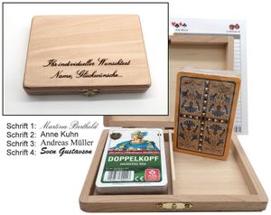 Doppelkopf Box Kornblume deutsches Bild, Kassette mit individueller Gravur, 2x Doppelkopf, Geschenk - Idee