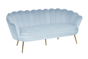 SalesFever Muschel-Sofa | 3-Sitzer | Bezug Samt-Stoff | Gestell Metall goldfarben | B 180 x T 76 x H 78 cm | hellgrau
