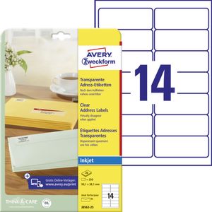 Avery Zweckform J8563-25 Adress-Etiketten, A4, 99,1 x 38,1 mm, 25 Bogen/350 Etiketten, transparent