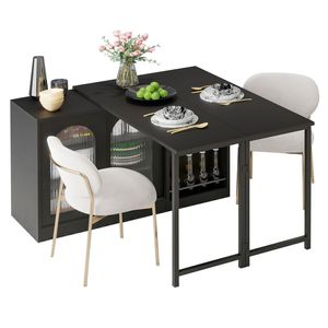 Bartisch mit ausziehbarer & drehbarer Tischplatte, Sitzplätze für 2-6, Riffglas-Schrank mit verstellbaren Regalen, zweistufigem Flaschenrega, Schwarz Bartisch mit ausziehbarer & drehbarer Tischplatte, Sitzplätze für 2-6, Riffglas-Schrank mit verstellbaren Regalen, zweistufigem Flaschenrega, Schwarz