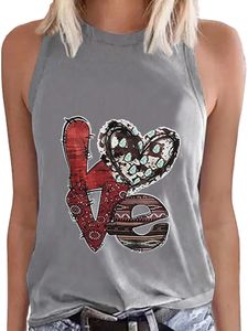 Damen ärmelloses Tanktops Strand Crew Neck T -Shirts lässig Liebe Druckweste,Farbe:Grau,Größe:M