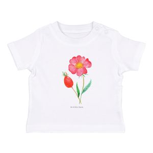 Mr. & Mrs. Panda 0. - 6. Monat Organic Baby Shirt Hagebutte - Weiß - Geschenk, Frühlings Deko, Mädchen Baby T-Shirt, Blumen, Jungen Baby T-Shirt, Blume, Blumen Deko