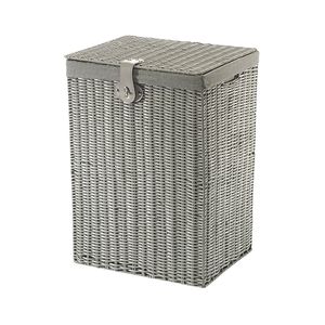 Kobolo Wäschebehälter Wäschesammler aus Kunststoff - grau - mit Textileinsatz - Aufbewahrungskorb Sortierer Wäschesack Laundry bin basket Home Room