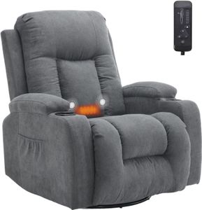 FCH 360° Drehbarer Relaxsessel Fernsehsessel , Wärmefunktion Vibration, Massage, 2 Seitentaschen  Getränkehalter, TV-Sessel Liegeposition , Dunkelgrau