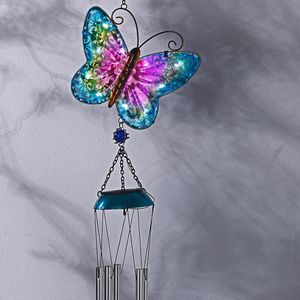 LED Solar Windspiel Klangspiel Schmetterling mit Klangröhren Haus Garten Deko