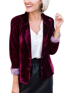 Damen Button Down Cardigan Jacke Arbeit Single Breasted Outwear Slim Fit Revers Blazer, Farbe: Weinrot, Größe: M