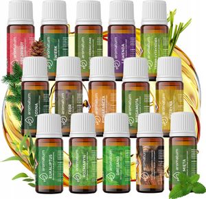 Difuzér s prírodnými esenciálnymi olejmi - sada 15 olejov po 7 ml - mäta, levanduľa, bergamot, čajovník, pomaranč, klinček, škorica, borovica