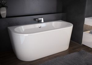 ECOLAM exklusive Vorwandbadewanne freistehende Badewanne moderne Wanne freistehend Vista 140x75 cm + Ablaufgarnitur Click Clack weiß