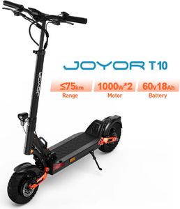 E-Scooter Joyor T10 2x1000W 60V 18Ah bis 75 km Reichweite, 60 km/h, Offroad Elektro Scooter mit hydraulischer Federung, klappbar
