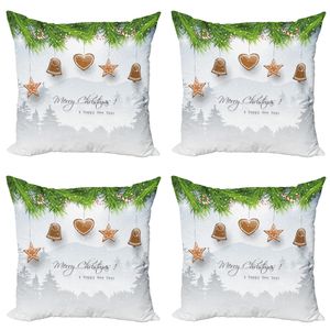 ABAKUHAUS Weihnachten Kissenbezug Set (4 Stück), Lebkuchen-Tanne, Moderner Doppelseitiger Digitaldruck, 50 cm x 50 cm, Pale Brown Pale Grau