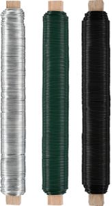 Nordstern Blumendraht Basteldraht Grün / Silber / Schwarz 3er Pack - Wickeldraht Ø 0,65 mm x 38 m