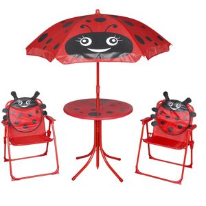 Gartenbar-Set für 2 Personen - 3-teilige aus Tisch und 2 Stühlen, Gartenmöbel Set Sitzgruppe Garten-Essgruppe für Kinder mit Sonnenschirm Rot#DE5790