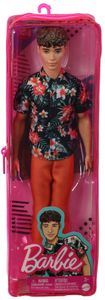 Barbie Ken Fashionistas-Puppe , kurze braune Haare, Hawaiihemd mit Blumenmuster, orangefarbene, umgekrempelte Hose, weiße Schuhe zum Hineinschlüpfen, für Kinder von 3 bis 8 Jahren