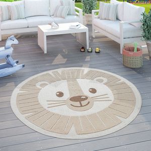 Kinderteppich Kinderzimmer Outdoorteppich Rund Spielteppich 3D Effekt Löwe Beige Grösse Ø 120 cm Rund
