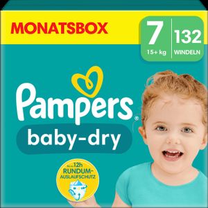 Pampers Baby-Dry Größe 7, 132 Windeln, 15kg+, für bis zu 100 % Auslaufschutz die ganze Nacht