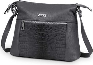 Selvaggia Handtasche aus Leder - 2 Hauptfäche - Reißverschlusstaschen - verstellbare Schulterrieme - Grau-Anthrazit