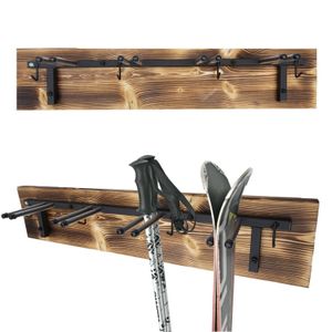 QLS Skihalterung S3 Wand Skihalter für 4 Paare 83 cm Stahl Holz Hakenleiste 9987