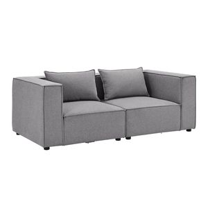 Juskys modulares Sofa Domas S - Couch Wohnzimmer - 2 Sitzer mit Lehnen & Kissen -  Stoff Dunkelgrau
