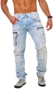 Cipo & Baxx Herren denim Jeans Hose mit aufgepatchen Oberschenkel-Taschen und Kontrast Ziernähten Vintage Look Pants Straight Cut Leg Regular Fit, Grösse:W38/L34, Farbe:Hellblau (CD272)