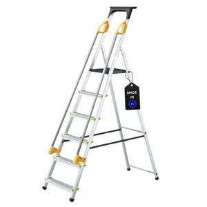 Stufenstehleiter mit Werkzeugablage & Handlauf ECONOMY BASIC | einseitig begehbar | 6 Stufen | Arbeitshöhe 3,19m | Traglast 150kg