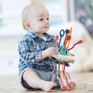Smyslová dětská hračka UFO Silikonová šňůrka na kousání Dětská potrava Kvalitní Montessori hračka Jemná pohybová hračka