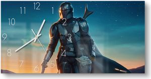 DEQORI Glasuhr 60x30 cm Zahlen 'Mandalorian und Baby Yoda' Wanduhr Glas Uhr Design leise
